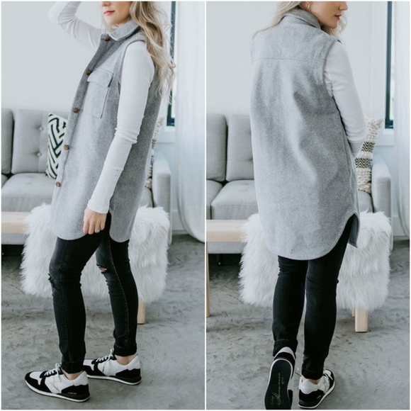 LAST ONE❗️Cozy Chic Charcoal Gray Thick Longline Oversized Coat Vest - Picture 4 of 9